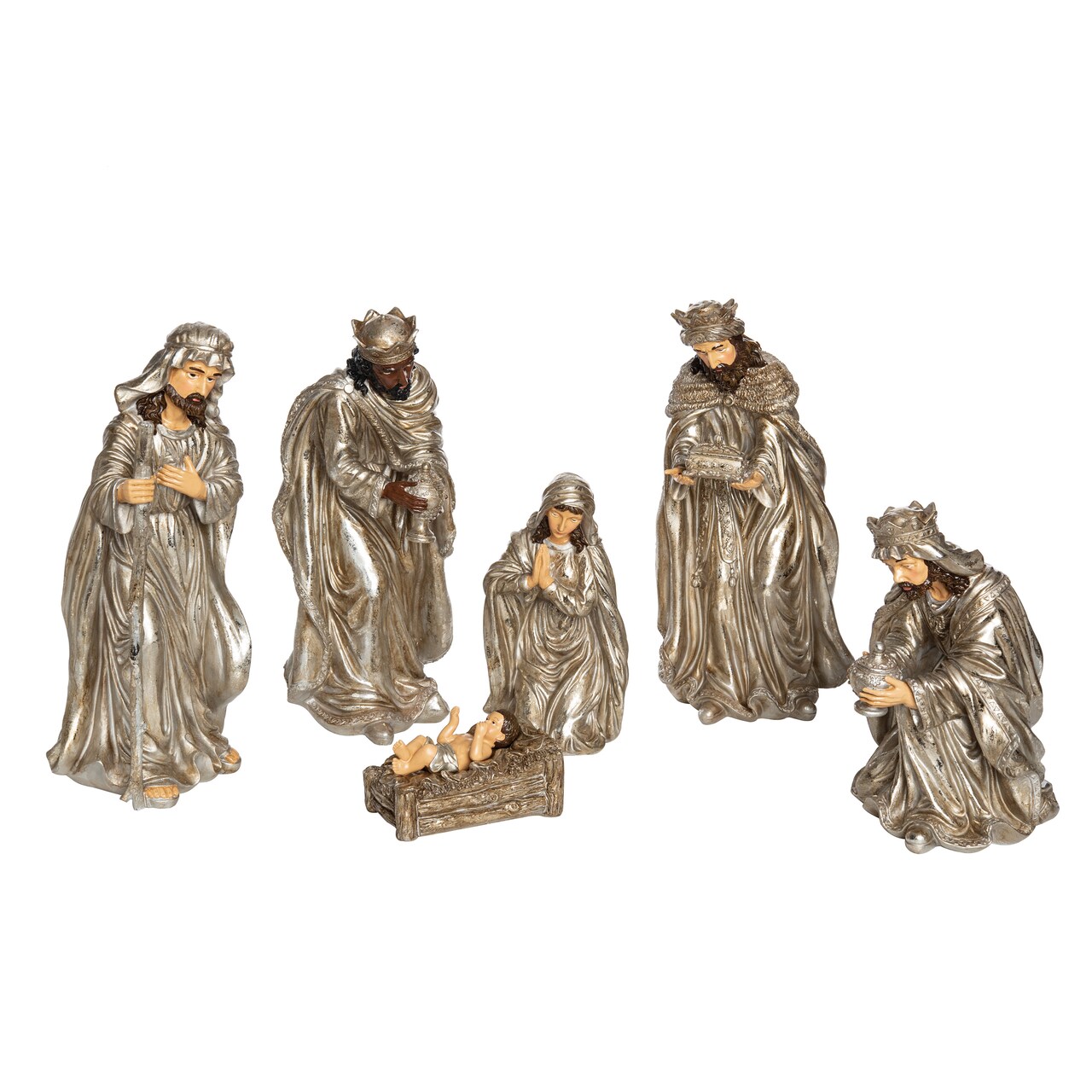 Multicolor Christmas Nativity Set Elegant Silver Gold Figurines
